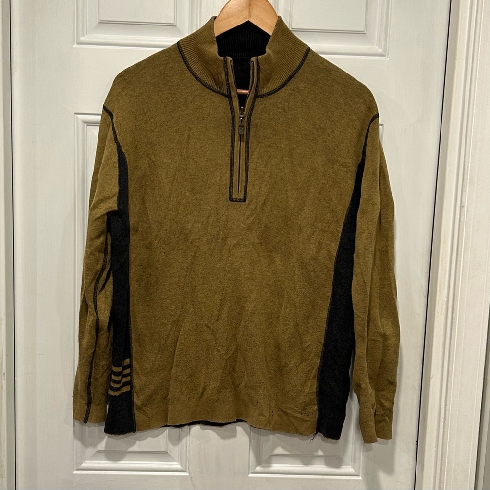 Tommy Bahama Men's Flipsider Half-Zip Reversible Sweatshirt, Gray Olive Green
